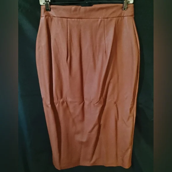 Vegan Leather Pencil Skirt (coffee) - Picture 11 of 13